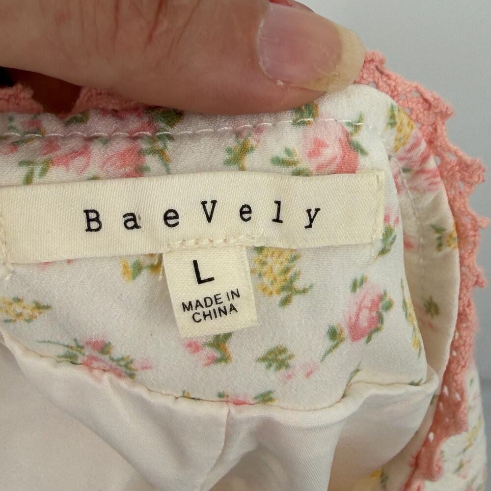BaeVely Cottagecore Micro Floral Maxi Skirt Sz L Lace Trim Coquette Romantic - Picture 9 of 11